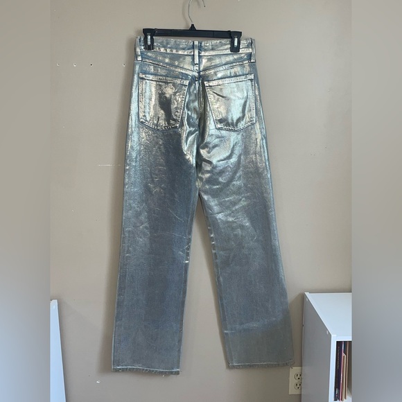Zara NWT silver coated metallic Jean pants , with distressing at legs size 4 - Picture 4 of 7